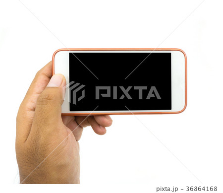Hand holding white smart phone isolated 36864168