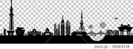 東京の都市風景イラスト/建物・タワー・ビル シルエットイラスト 36864236