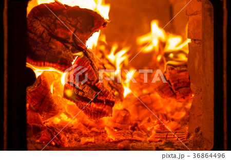 Fire and coals in fireplace furnace 36864496