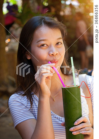 asian woman drinking  Roselle juice 36866356