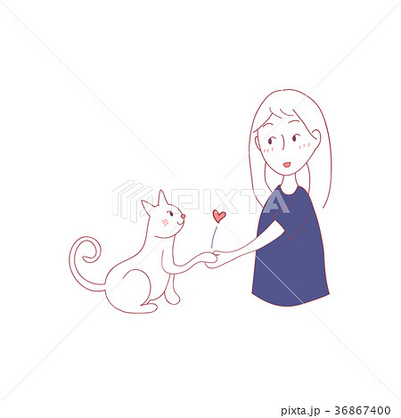 Cat Shake Hand With Girl Vector Illustration のイラスト素材