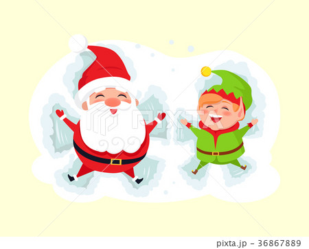 Santa and Elf Cartoon Character Having Fun in Snow Santa and Elf Cartoon Character Having Fun in Snow 36867889