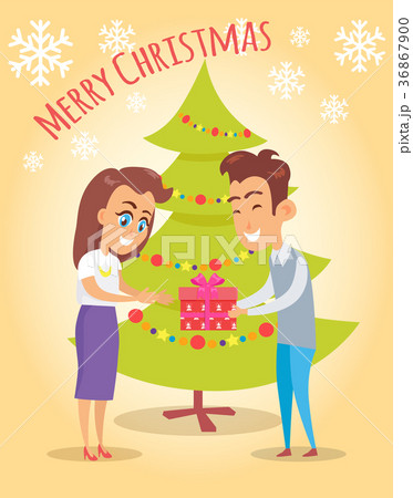 Merry Christmas Poster Husband Give Present Wife Merry Christmas Poster Husband Give Present Wife 36867900