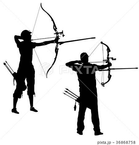attractive male and female archer bending a bow attractive male and female archer bending a bow 36868758