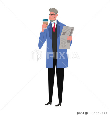 働く　高齢者　新聞をもつ　男性　イラスト 36869743