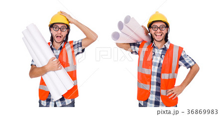 Funny engineer isolated on the white white Funny engineer isolated on the white white 36869983