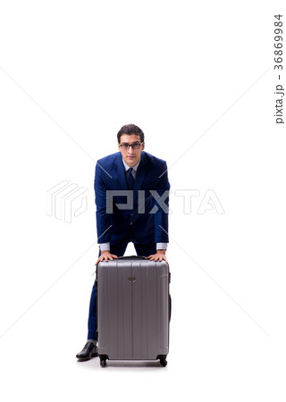 Young businessman with suitcase isolated on white 36869984