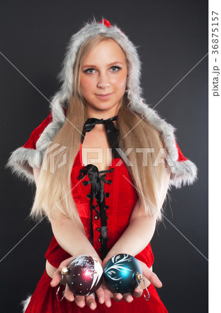 Sexy Santa girl with New Year balls Sexy Santa girl with New Year balls 36875157