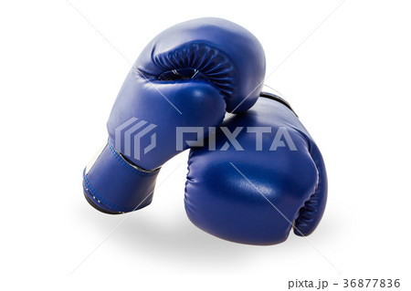Blue mitt or boxing glove isolated on white. 36877836
