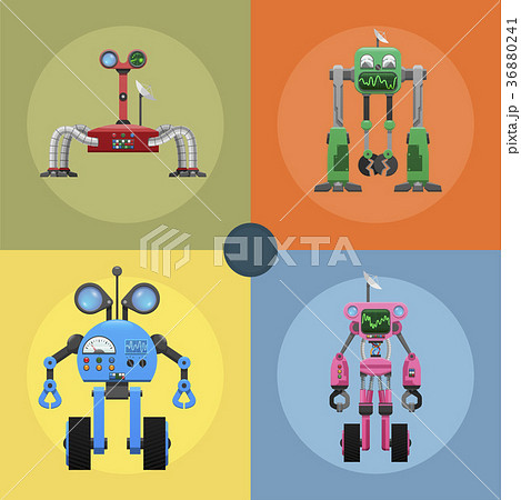 Colorful Iron Mechanical Robots Illustrations Set 36880241