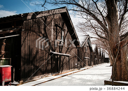 old Japanese warehouse in winter snow, Sakata 36884244