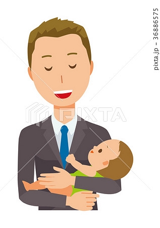 若いビジネスマンが赤ちゃんを抱っこしているのイラスト素材