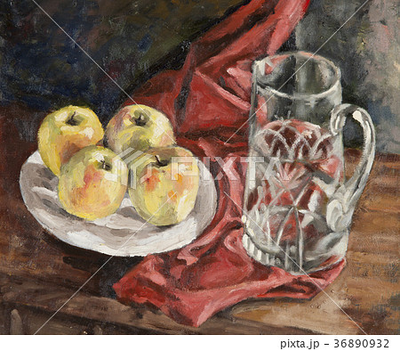 静物画 油彩画 リンゴと瓶 kaiga462-a.jpg