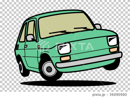古いイタリアンコンパクトカー　緑色　自動車イラスト　ジャンプ 36890980