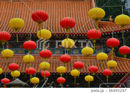 Hanging lanterns at the temple in Hong Kong 36893287