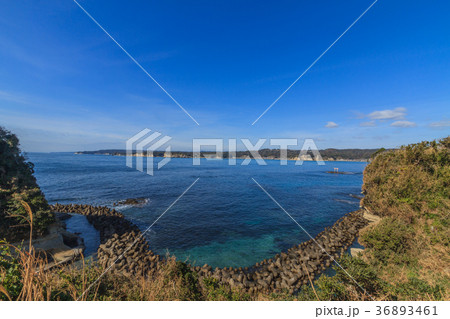 冬の勝浦城跡から見た勝浦湾の風景 36893461