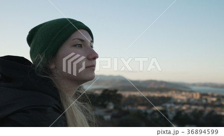teen girl on Twin Peaks in San Francisco in sunset 36894599