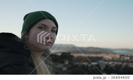 teen girl on Twin Peaks in San Francisco in sunset 36894600