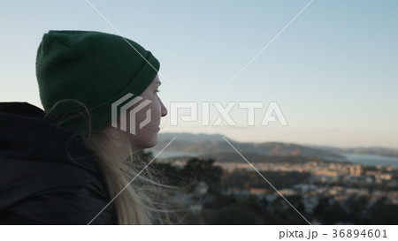 teen girl on Twin Peaks in San Francisco in sunset 36894601