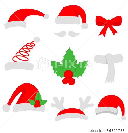 Three red santa hats and christmas stocking. Three red santa hats and christmas stocking. 36895783