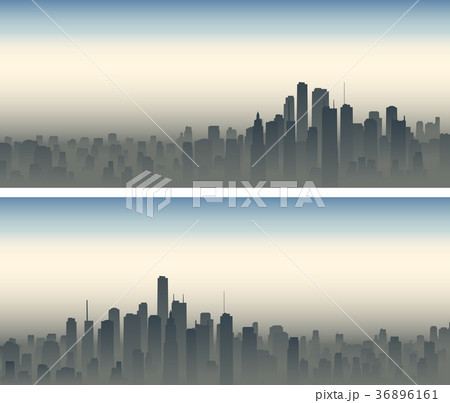 Horizontal wide banners of big city in haze. 36896161