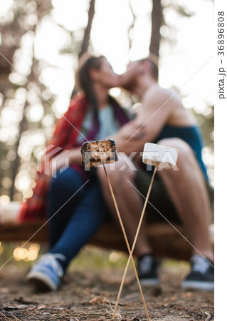 Couple romance nature picnic marshmallows concept. 36896808
