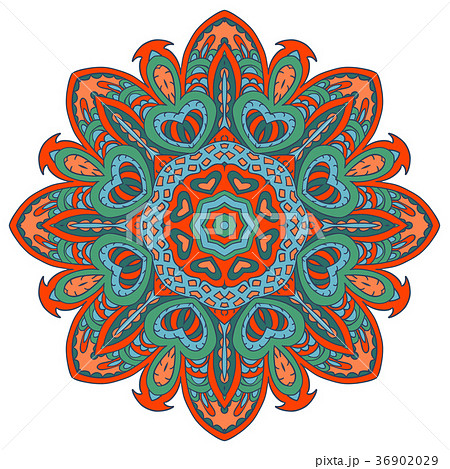 Mandala doodle drawing. Colorful floral round 36902029