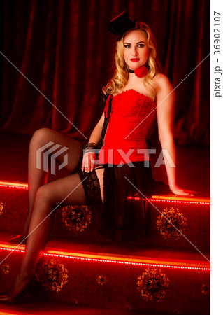 Elegant dancer in moulin rouge style corset of the 36902107