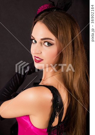 Sexy moulin rouge woman on black background 36902164