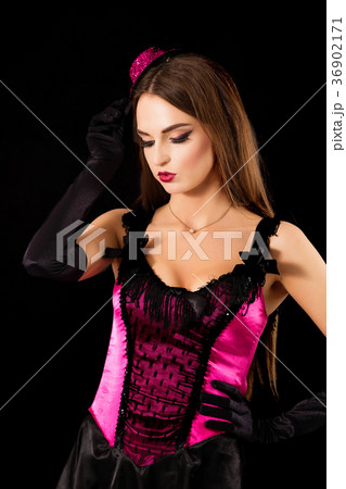 Sexy moulin rouge womanl on black background 36902171