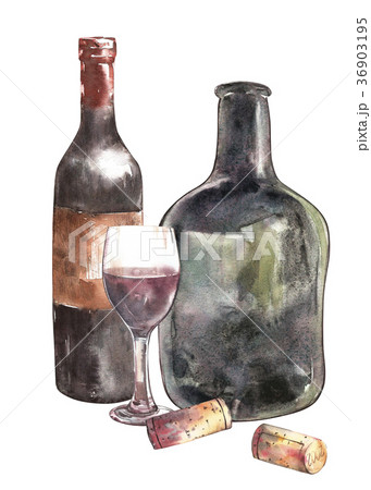 Composition with wine bottle, glass and cork Composition with wine bottle, glass and cork 36903195