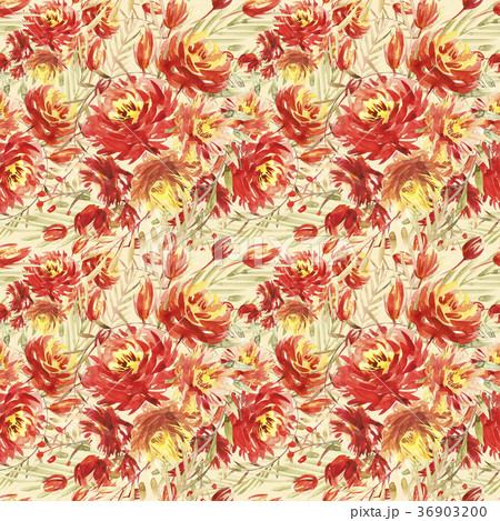 Seamless pattern with large watercolor flowers by Seamless pattern with large watercolor flowers by 36903200