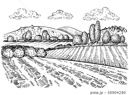 Rural Landscape Handdrawn Inked Sketch Styleのイラスト素材 Rural Landscape Handdrawn Inked Sketch Styleのイラスト素材