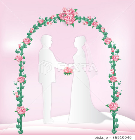 Couple Standing Rose Ivy Flower Arch Decorationのイラスト素材