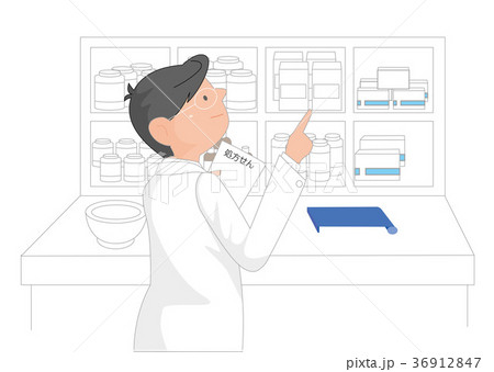 薬を処方する、男性薬剤師。 薬を処方する、男性薬剤師。 36912847