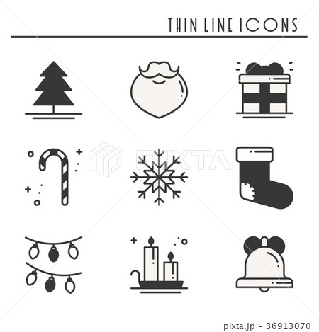 Christmas holiday thin line silhouette icons set Christmas holiday thin line silhouette icons set 36913070