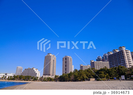 お台場海浜公園おだいばビーチと高層ビル お台場海浜公園おだいばビーチと高層ビル 36914673