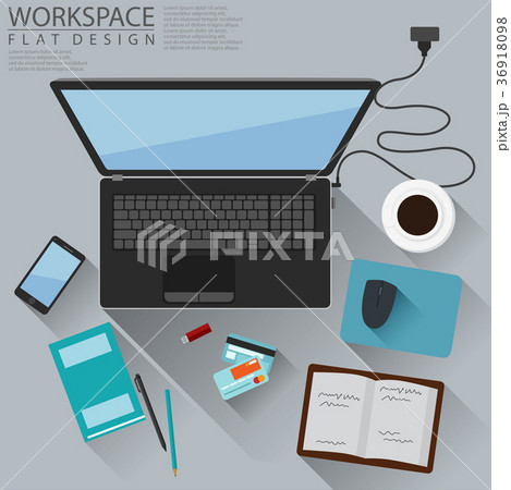 Office Workspace Computer Top View Flat Design 36918098