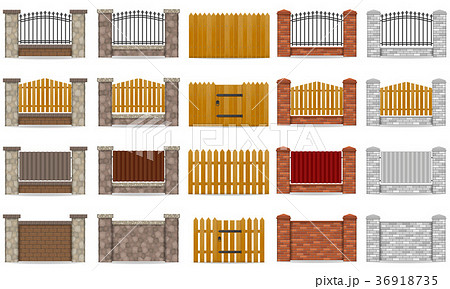 set icons fence made from wooden stone brick 36918735