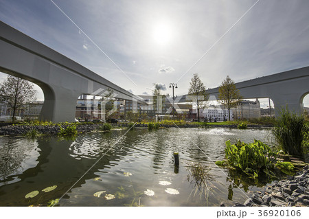Floating bridge of Zaryadye park in Moscow,Russia 36920106