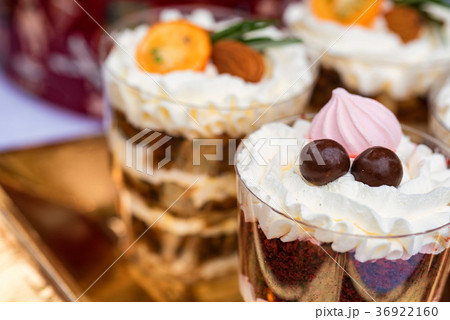 Variety of panacota italian desserts in glass 36922160