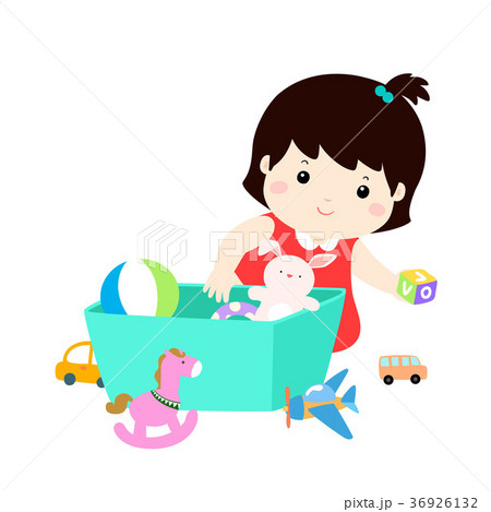 Illustration of kid girl storing toys. 36926132