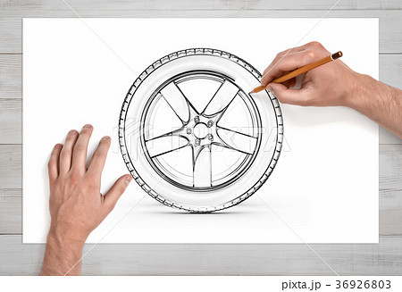 Two male hands in close view as they draw a car Two male hands in close view as they draw a car 36926803