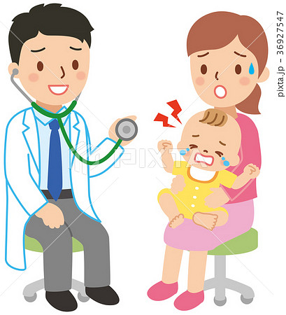 診察を嫌がる赤ちゃんのイラスト素材