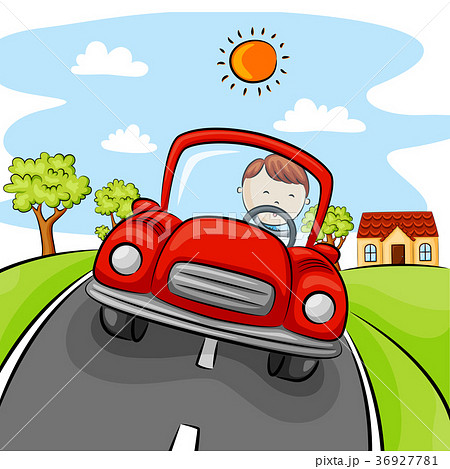 Little boy driving red car on the street Little boy driving red car on the street 36927781