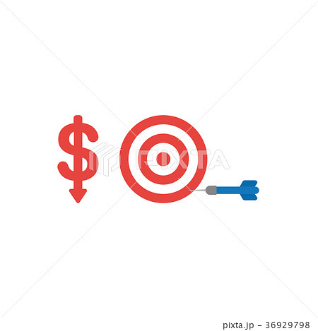 Vector concept of red dollar down with bulls eye Vector concept of red dollar down with bulls eye 36929798