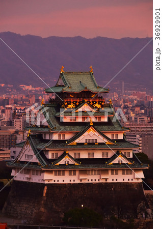 夕日に輝く大阪城 36929901