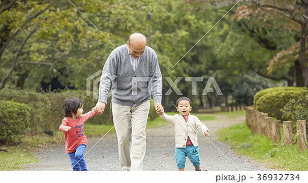 孫と遊ぶシニア 36932734