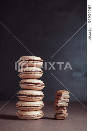 Stack of Chocolate pastel brown Macarons Stack of Chocolate pastel brown Macarons 36934564