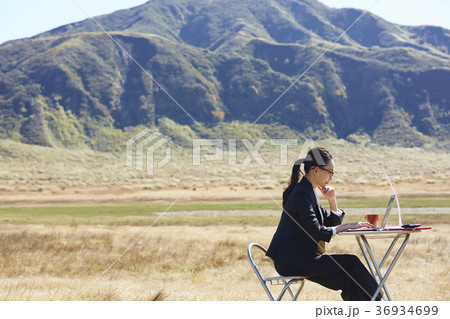 草原でのデスクワーク 36934699